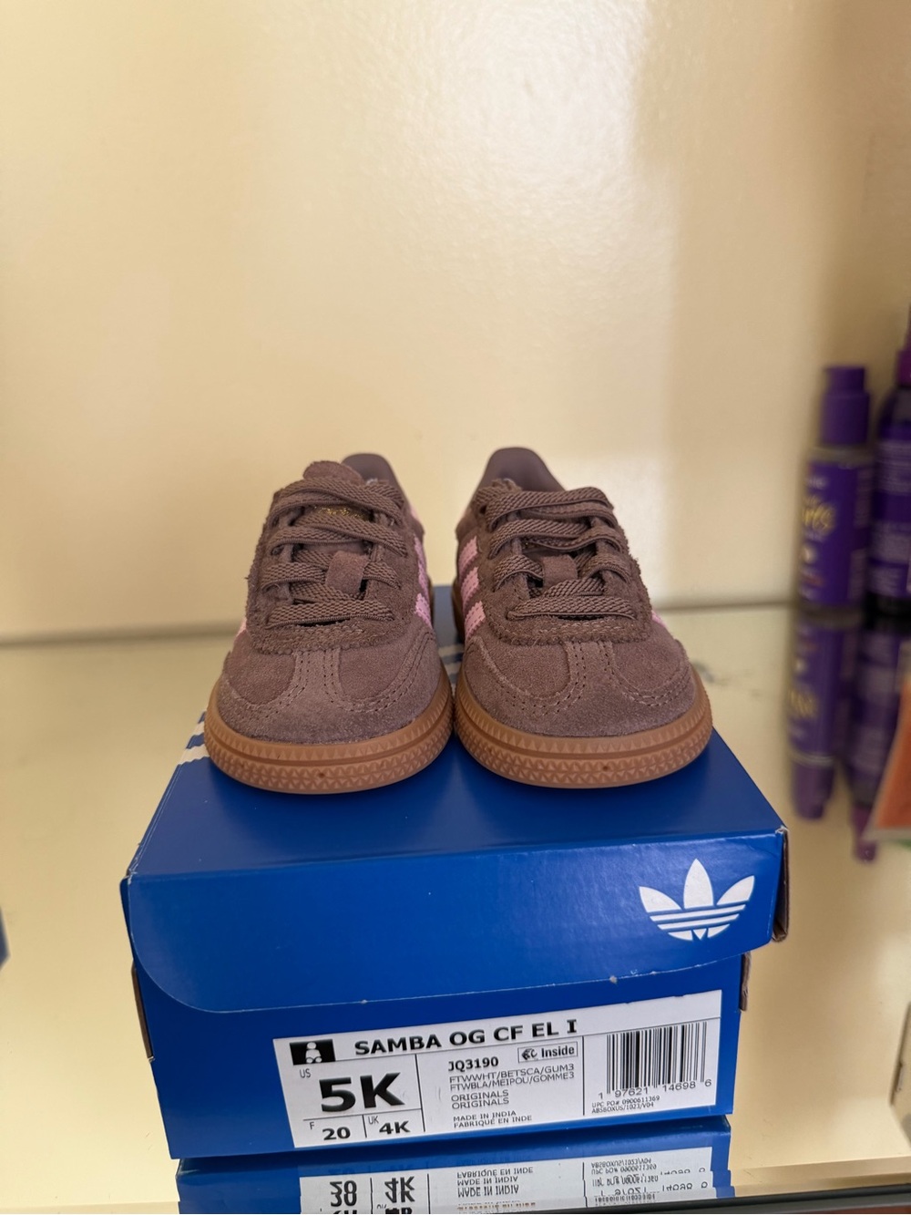 adidas Kids Samba OG Suede Sneakers - Brown with Pink Stripes